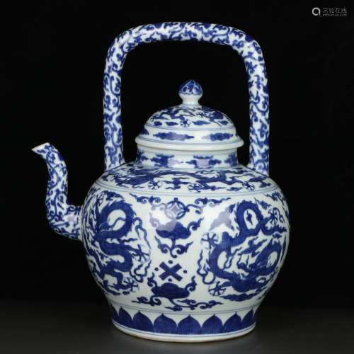 chinese blue and white porcelain dragon-medallion pot