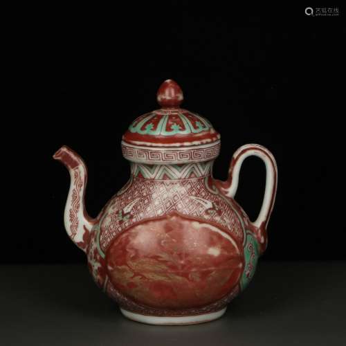 chinese red-green glazed porcelain teapot