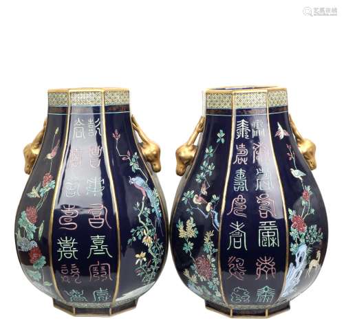 chinese blue enamel porcelain octagonal pots
