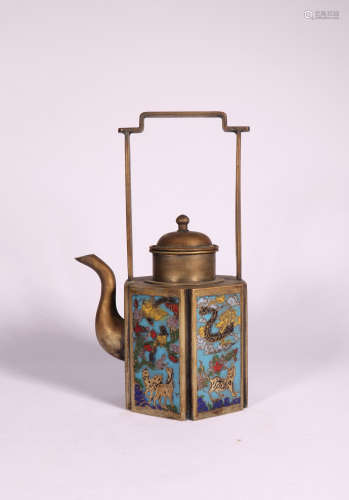十八世纪 珐琅彩铜质提梁壶