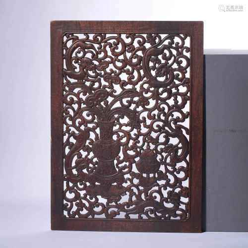 A Carved Rosewood Flower and Dragon Reticulated Board