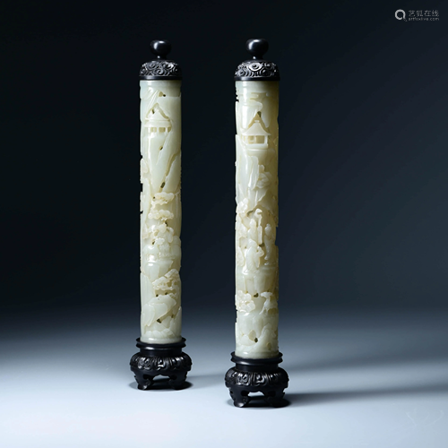 A Pair Of White Jade Insence Sticks