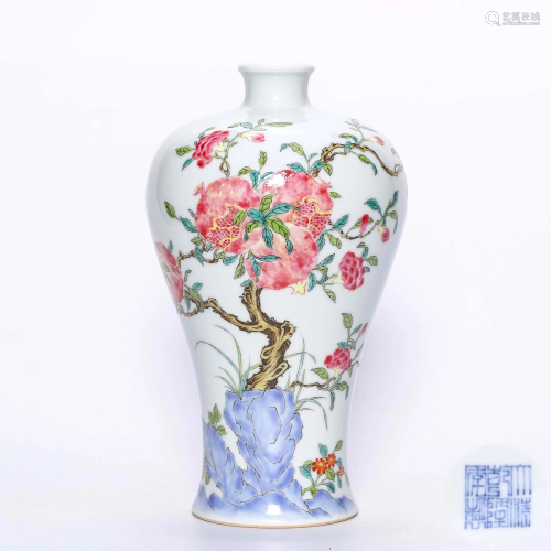 A Famille Rose Pomegranate Porcelain Meiping