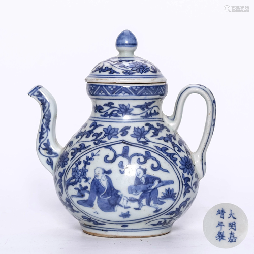 A Blue and White Figures Porcelain Ewer With Cover