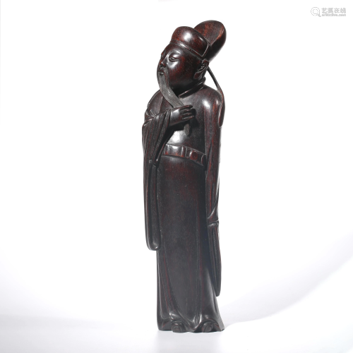 A Carved Red Sandalwood Standing Figure Statue