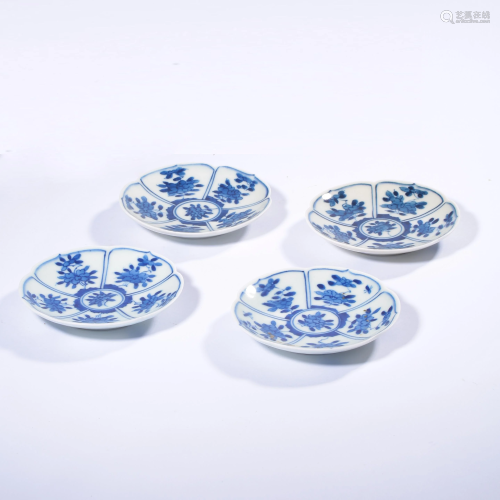 A Set of Five Blue and White Floral Porcelain Tea