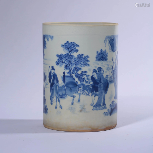 A Blue and White Figures Porcelain Brush Pot
