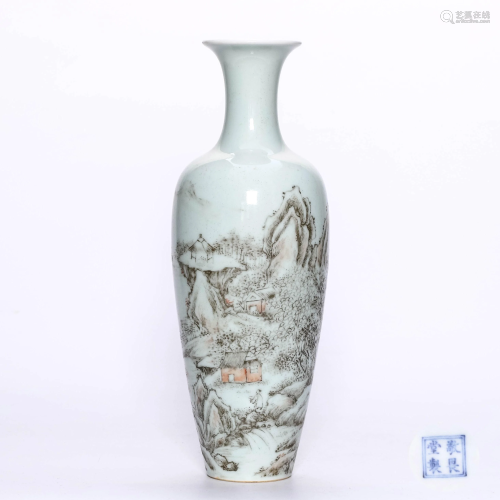 A Grisaille Landscape Porcelain Guanyin Vase