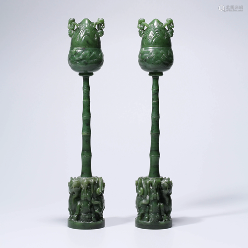 A Pair Of Jasper Lampstands