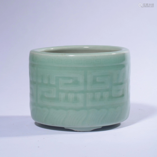 A Carved Celadon Glazed Porcelain Censer