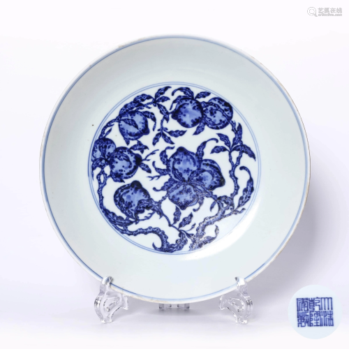 A Blue and White Peaches Porcelain Plate