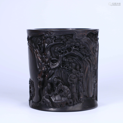 A Red Sandalwood Figure Carved Brush Pot