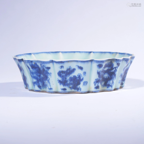 A Blue and White Dragon Porcelain Washer