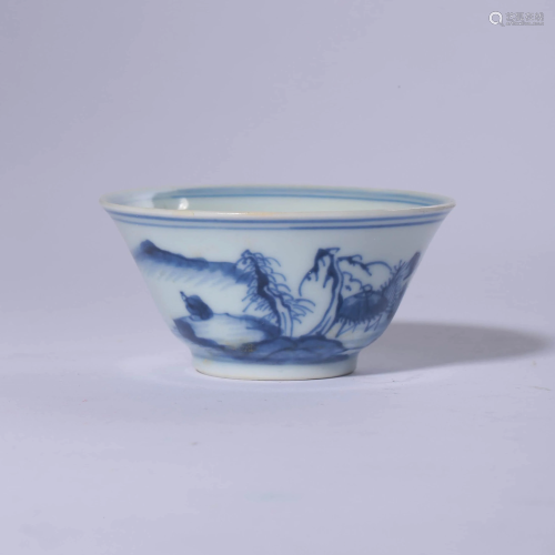 A Blue and White Landscape Porcelain Cup