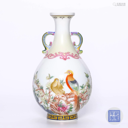 An Enamel â€˜Flower and Birdâ€™ Porcelain Vase With
