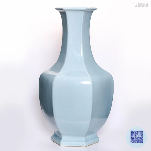 A Light-blue-glazed Porcelain Hexagonal Vase