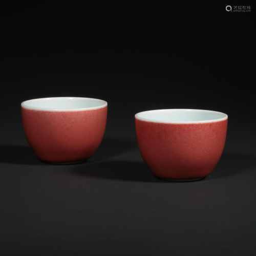 A Pair of Alter Red Porcelain Cups