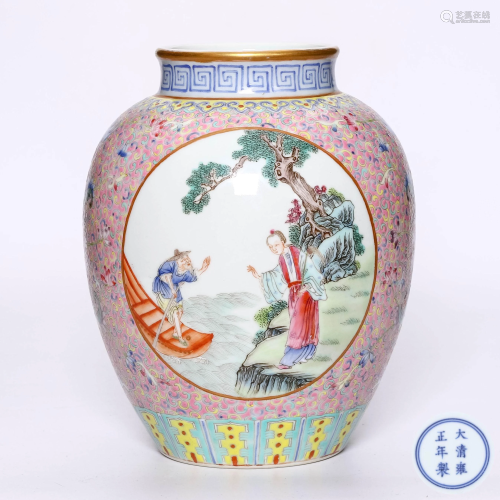 A Famille Rose Figures Porcelain Jar