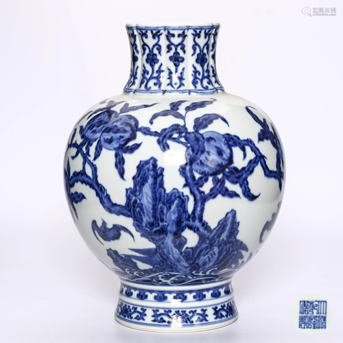 A Blue And White Peaches Porcelain Vase