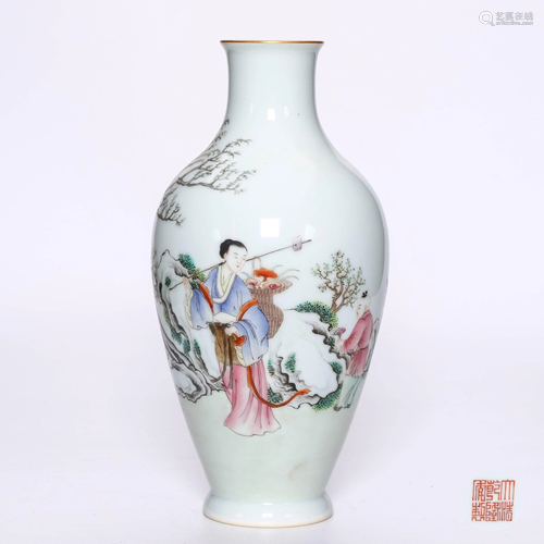 A Famille Rose Figure Porcelain Vase