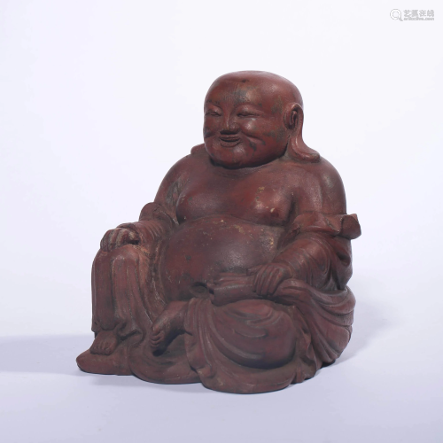 A Wood Carved Sitting Maitreya Statue