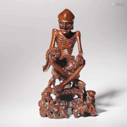 A Boxwood Carved Luohan Statue
