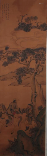 A Chinese Figures Painting Silk Scroll, Wuwei Mark