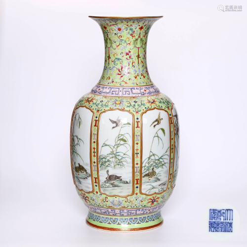 A Turquoise-ground â€˜Flower and Birdâ€™ Porcelain Vase