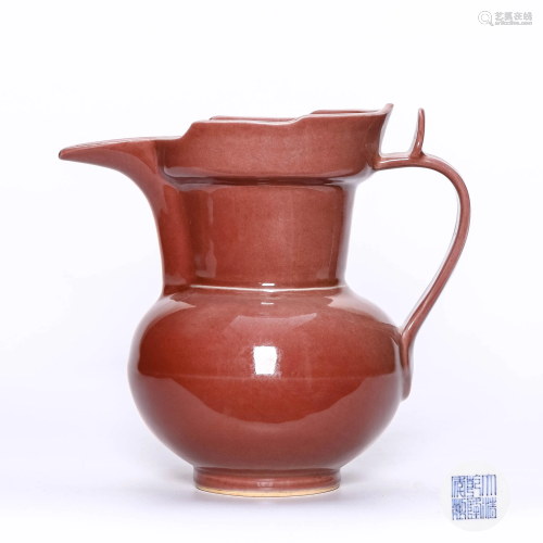 An Altar Red Glazed Porcelain Mitral Vase