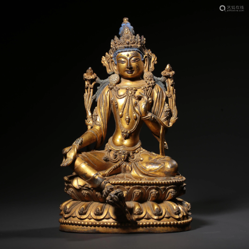 A Sitting Bronze Gilding Manjushri Statue
