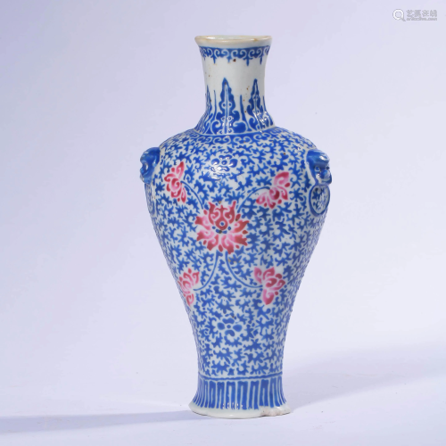 A Flower Patterned Porcelain Vase with Beast Ears