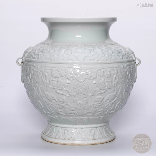 A White Glazed Chi Dragon Porcelain Zun With Double