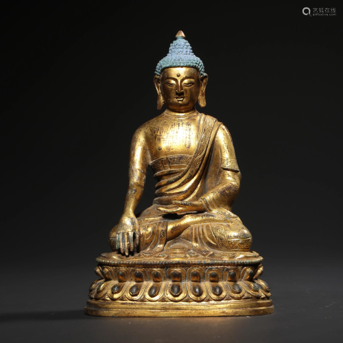 A Sitting Bronze Gilading Sakyamuni Statue