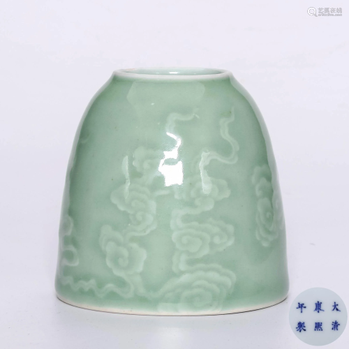 A Celadon-glazed Clouds Porcelain Water Pot