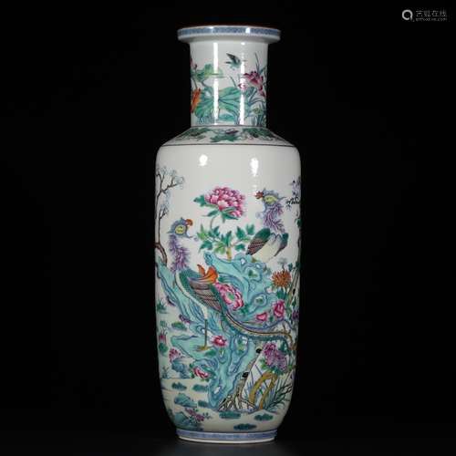 Large Doucai Famille Rose Porcelain Rouleau Vase