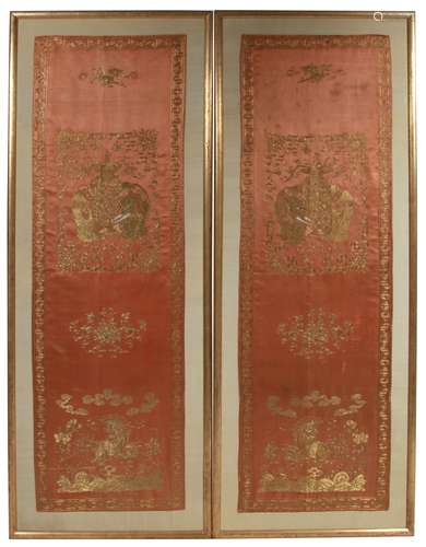 Pair 18th Century Chinese Gold Embroidered Chair Covers