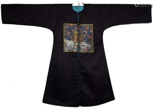 Chinese Blue Ground Silk Robe with Rank Badge