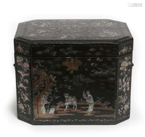 18/19th C. Fine Chinese Lacquer Case with Mother of