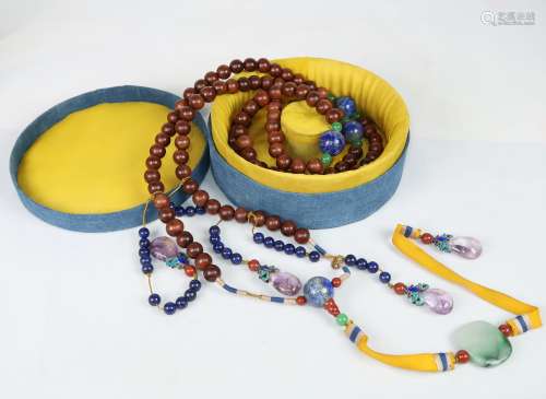 Chinese Huanghuali Bead Court Necklace with Box