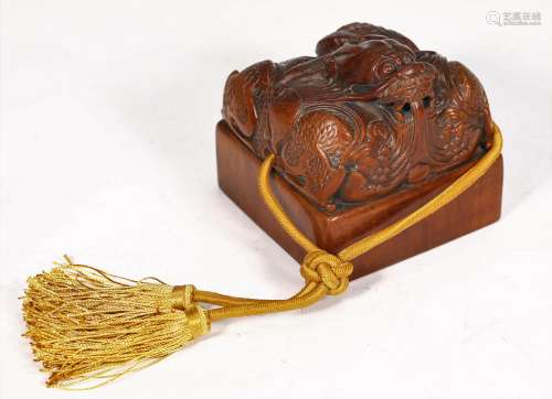 Finely Carved Sandalwood Mythical Beast Seal