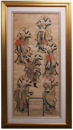 19th C. Large Chinese Watercolor of Various Deities