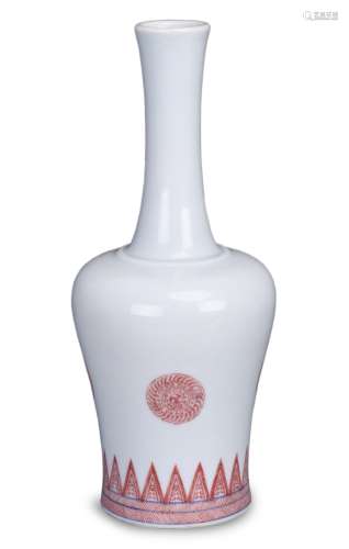 Red-Glazed Mallet-Form Porcelain Vase, Kangxi Mark