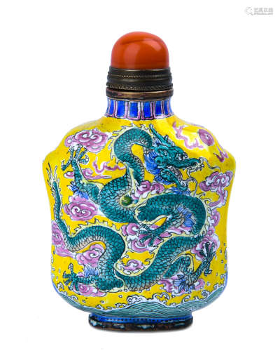Yellow-Ground Enamelled Bronze Snuff Bottle, Qianlong