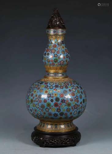 Cloisonne Enamel Double-Gourd Form Vase With Zitan