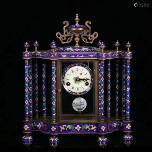 19th C. Large Chinese Cloisonne Enamel Clock