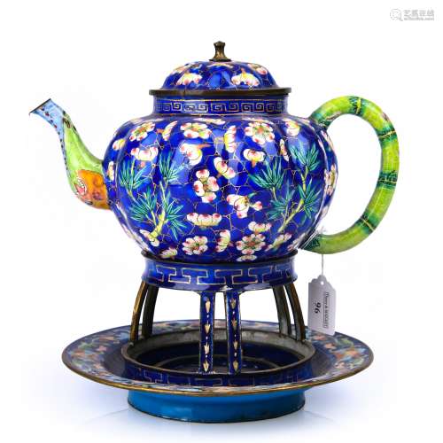 Qing Enamel Painted Floral Motif Teapot On Stand