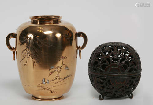 2 Japanese Bronze Vessels, Meiji Period