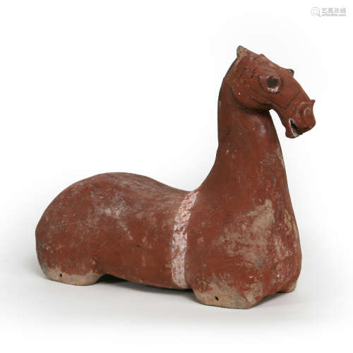 Han Dyn. Painted Recumbent Horse, Of The Peroid