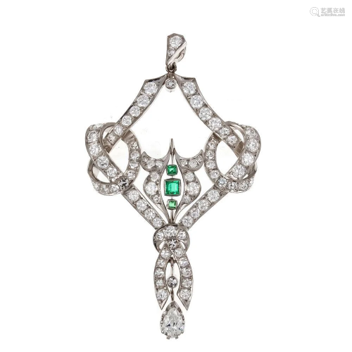 Emerald and diamond pendant pl