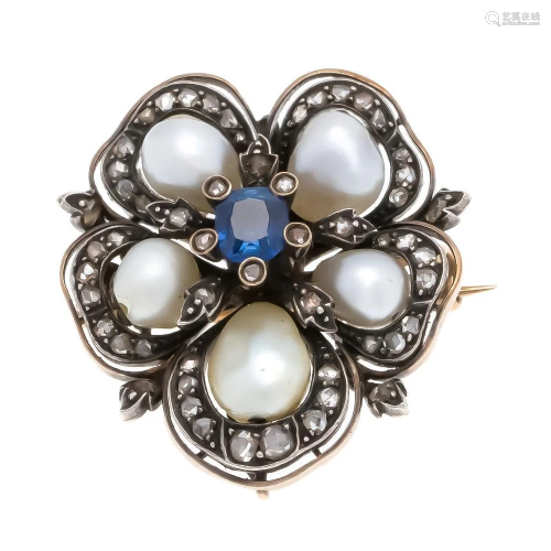 Sapphire pearl diamond brooch